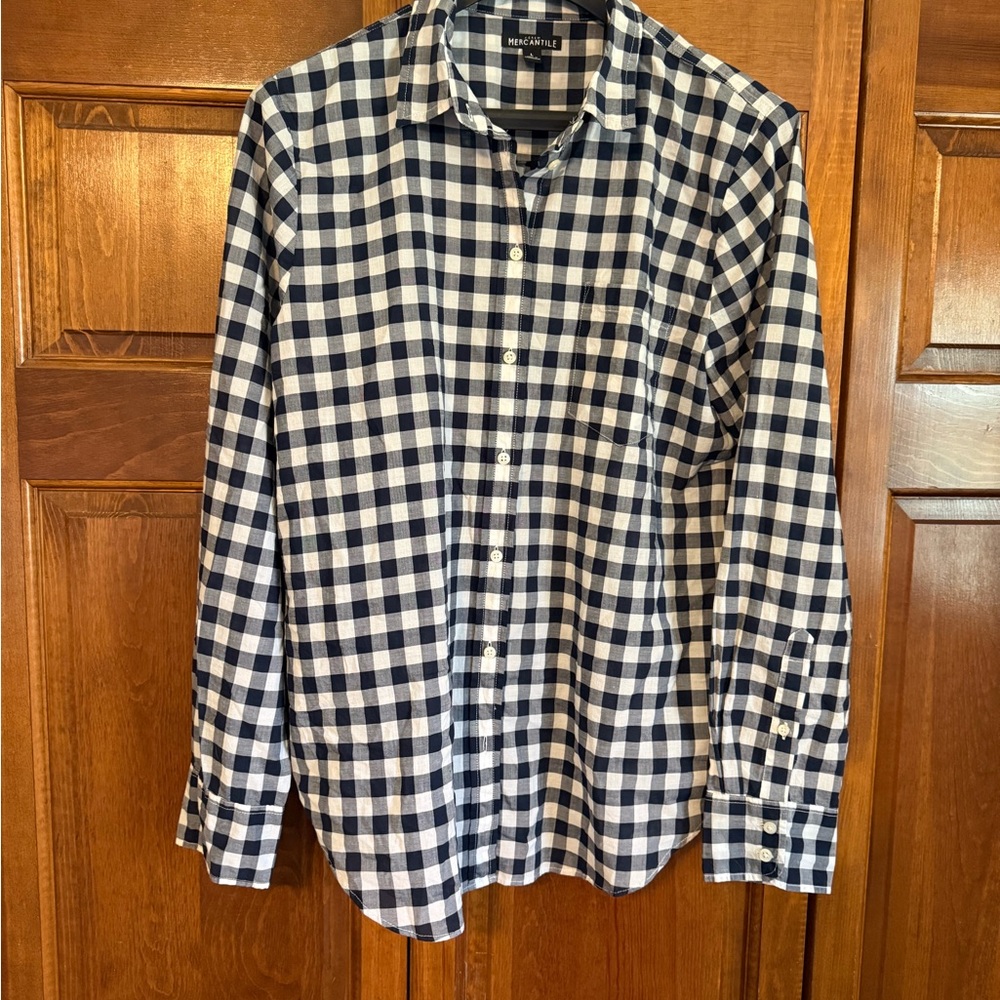 J Crew Navy Gingham Shirt